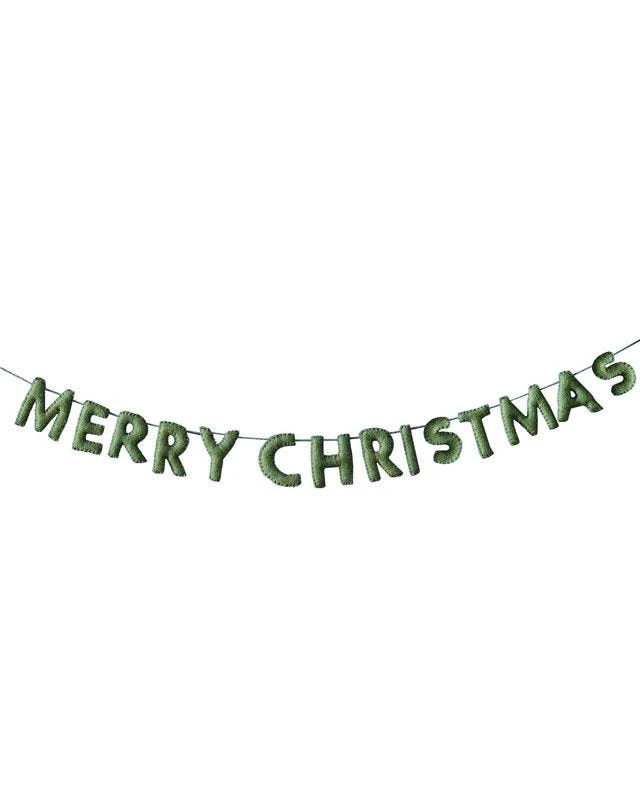 Green Felt Merry Christmas Bunting 3 Green Felt Merry Christmas Bunting