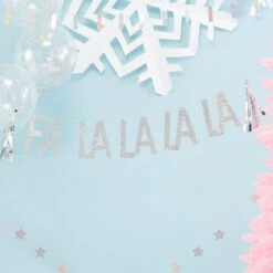 Silver Glitter Fa La La Paper Bunting With Tassles - 1.5m