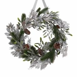 Mistletoe, Pine Cone & Silver Foliage Christmas Wreath - 40cm -Festive Home 23 xmasdec473 1