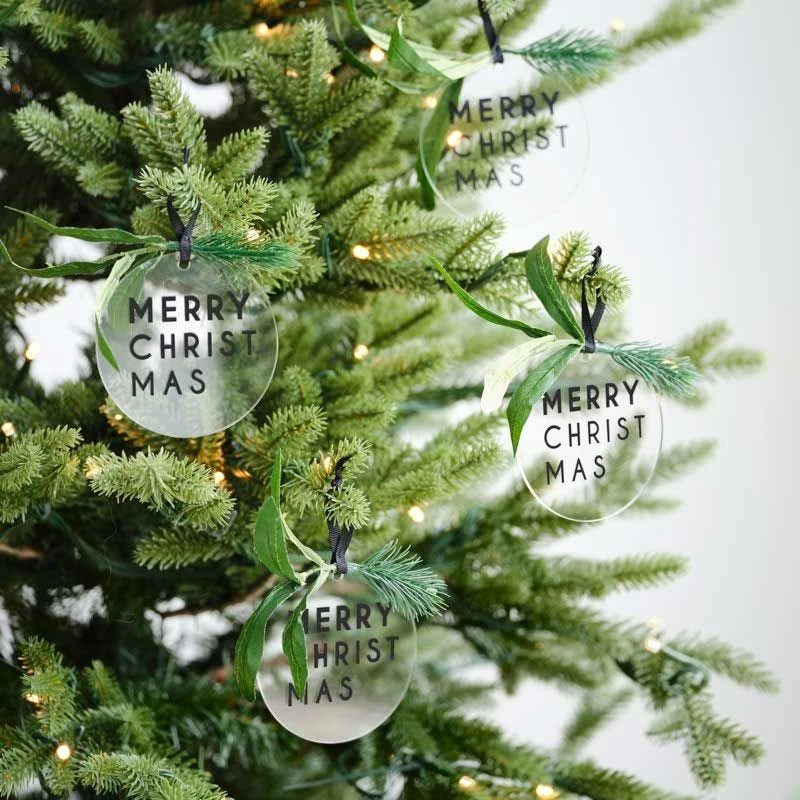 Merry Christmas With Foliage Tree Decorations (4pk) 4 Merry Christmas With Foliage Tree Decorations (4pk) - Image 2
