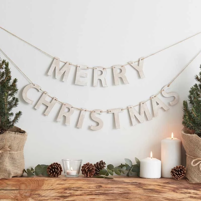 Wooden Merry Christmas Banner - 1.5m 3 Wooden Merry Christmas Banner - 1.5m