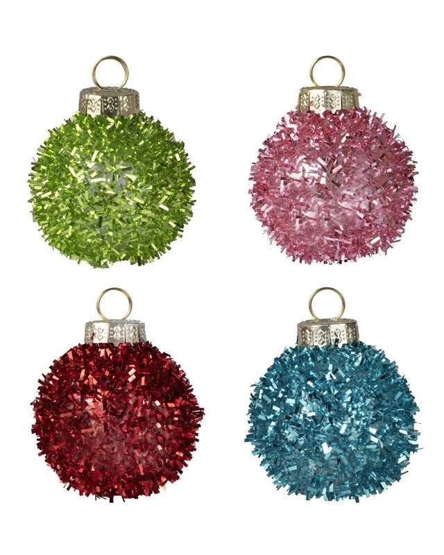 Multicoloured Tinsel Bauble Place Card Holders (4pk) 3 Multicoloured Tinsel Bauble Place Card Holders (4pk)