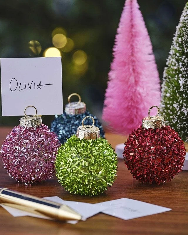 Multicoloured Tinsel Bauble Place Card Holders (4pk) 4 Multicoloured Tinsel Bauble Place Card Holders (4pk) - Image 2