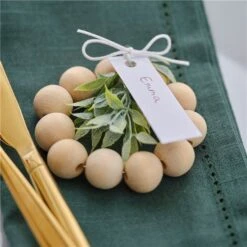 Wooden Bead Place Card Holder With Foliage (6pk)