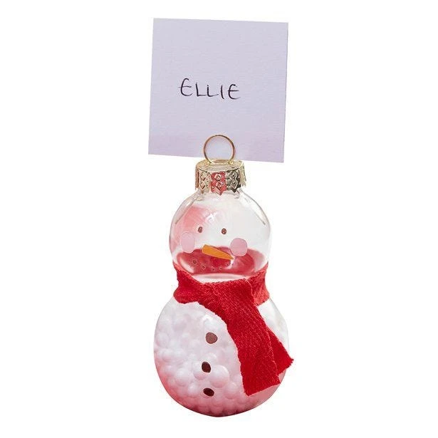 Snow Filled Glass Snowmen Place Card Holders - 8cm (6pk) 3 Snow Filled Glass Snowmen Place Card Holders - 8cm (6pk)