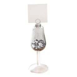 Silver Glitter Filled Wine Glass Place Card Holders (4pk)