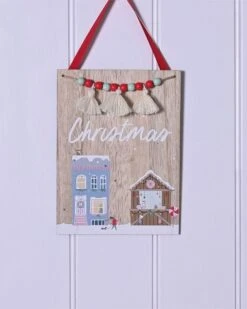 Merry Christmas Wooden Hanging Plaque - 29cm -Festive Home xmasdec603 1
